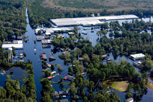 Photo aérienne des inondations causées par l'ouragan Florence, 2018