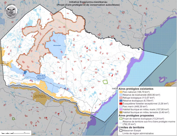 Carte du projet d’aire protégée de la nation Innus d’Essipit