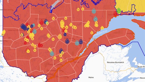 Carte des feux de forêt au Québec, juin 2023