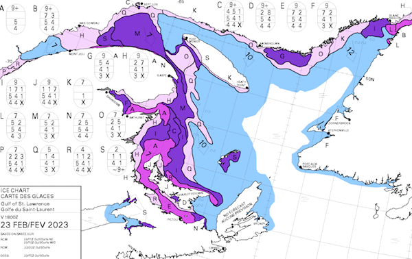 Carte des glaces Golfe Saint-Laurent 23-02-2023