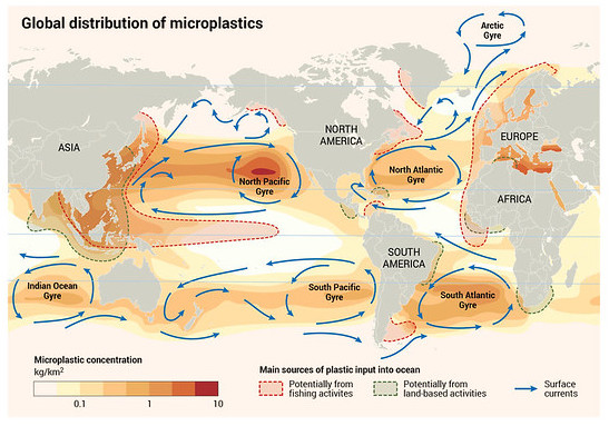 Répartition mondiale des microplastiquesé